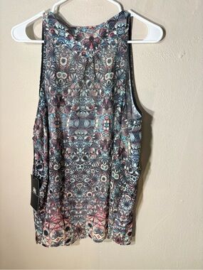 Rock & Republic Mosaic Floral Racerback Tank - Teal, Pink, Cream